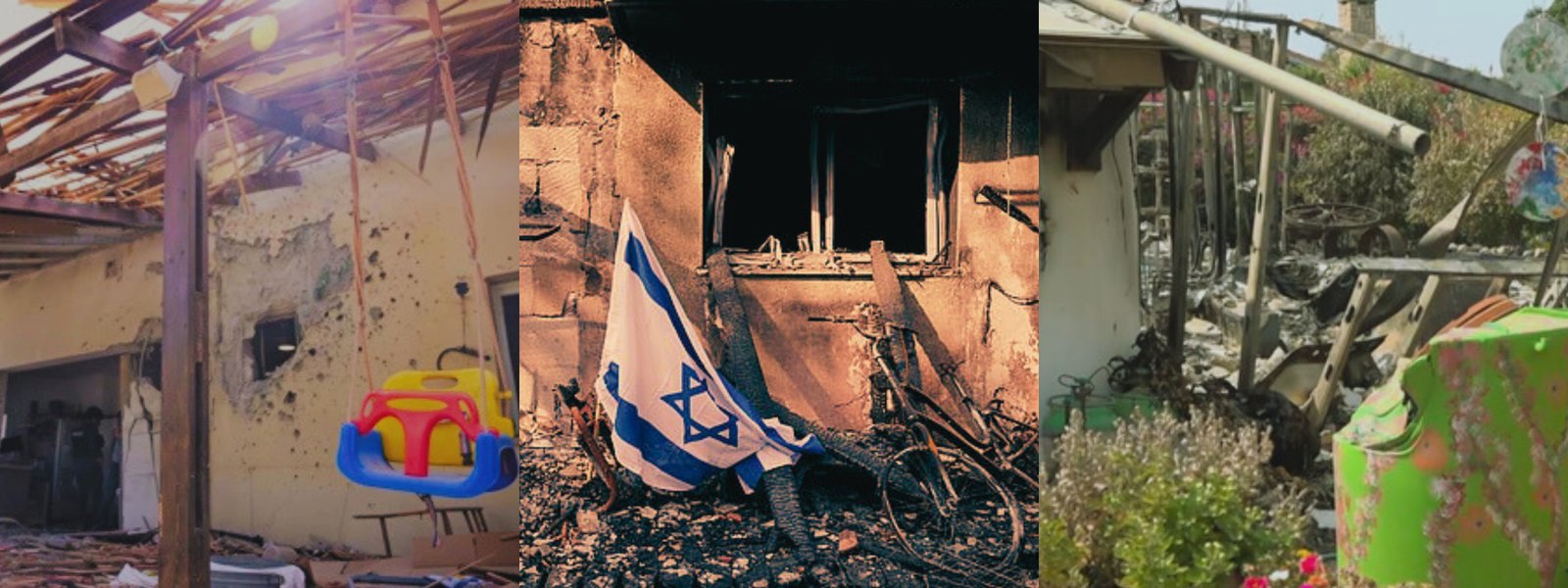 Memorial collage honoring the lives lost at Kibbutz Kfar Aza