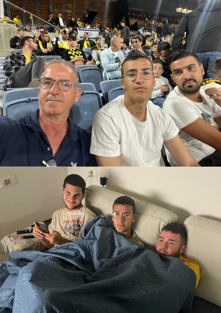 Shaked Dahan with family at a stadium and at home with friends